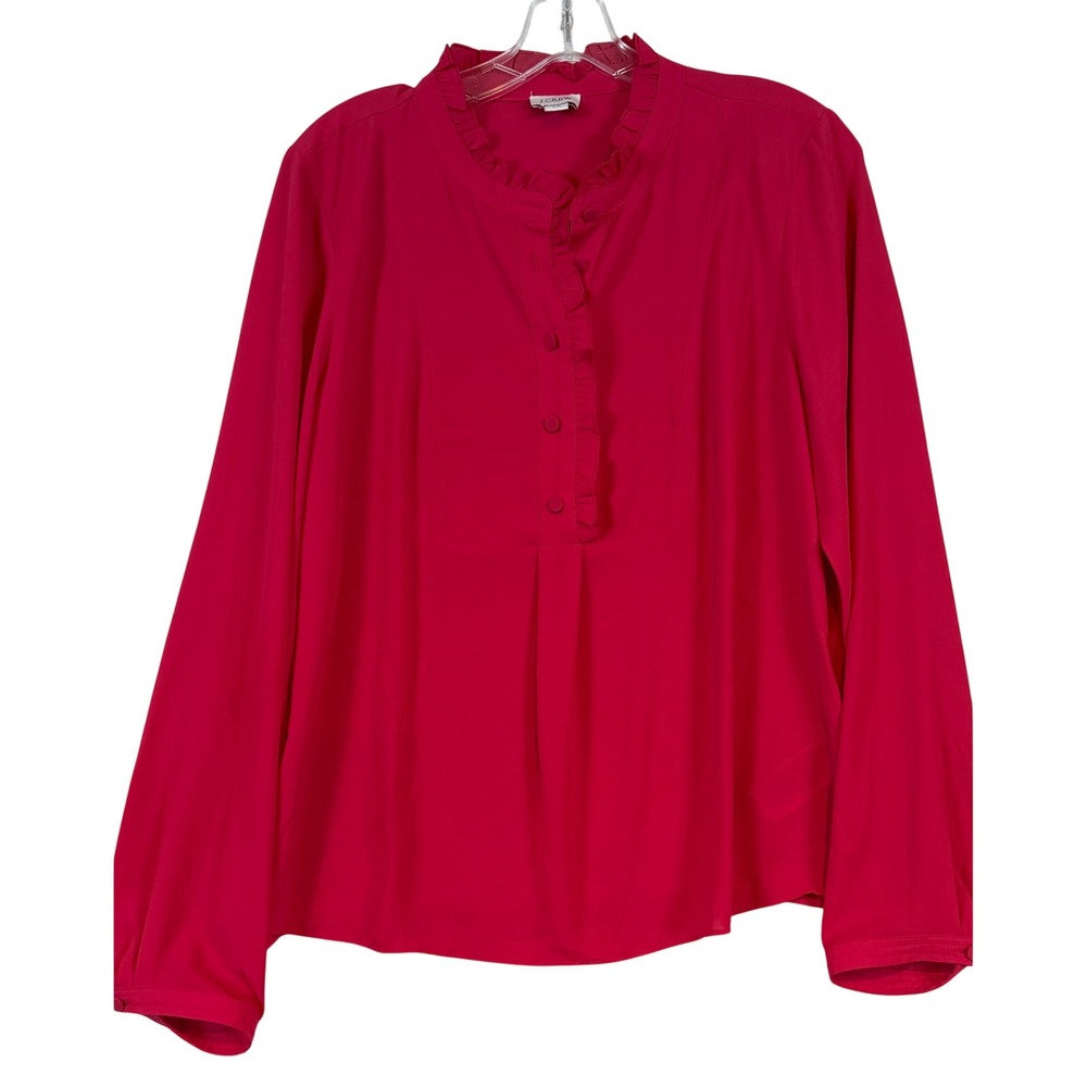 J.Crew Womens Ruffle Trim Long Sleeve Blouse Magenta Size 10 Solid Top Feminine